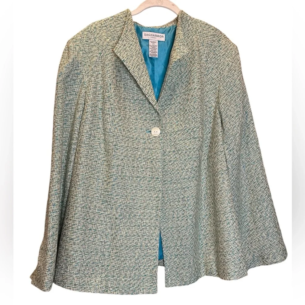 Sag Harbor Blazer size 20 has shoulder pads aqua blue‎ sea foam green